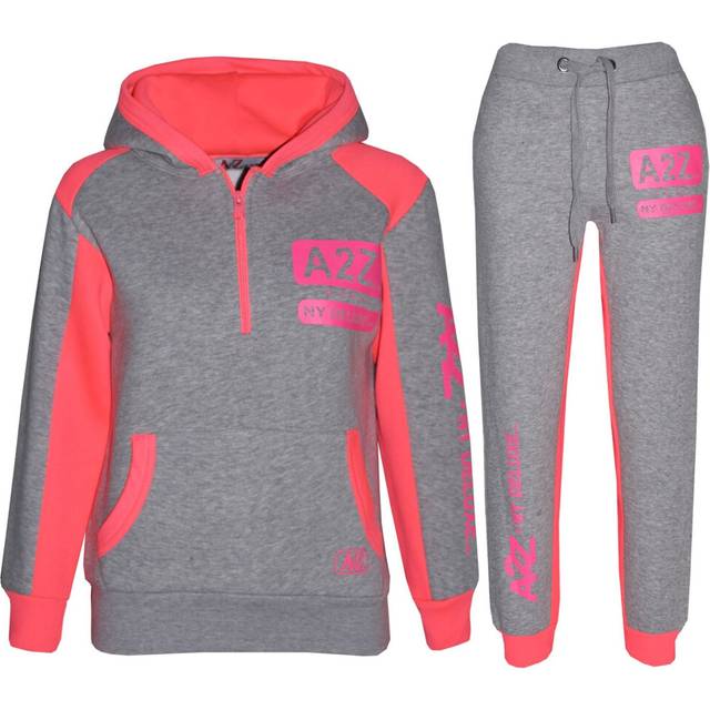 (5-6 Years, Grey & Neon Pink) Boys Girls Zipped Jogging Suit Tracksuit 5-13