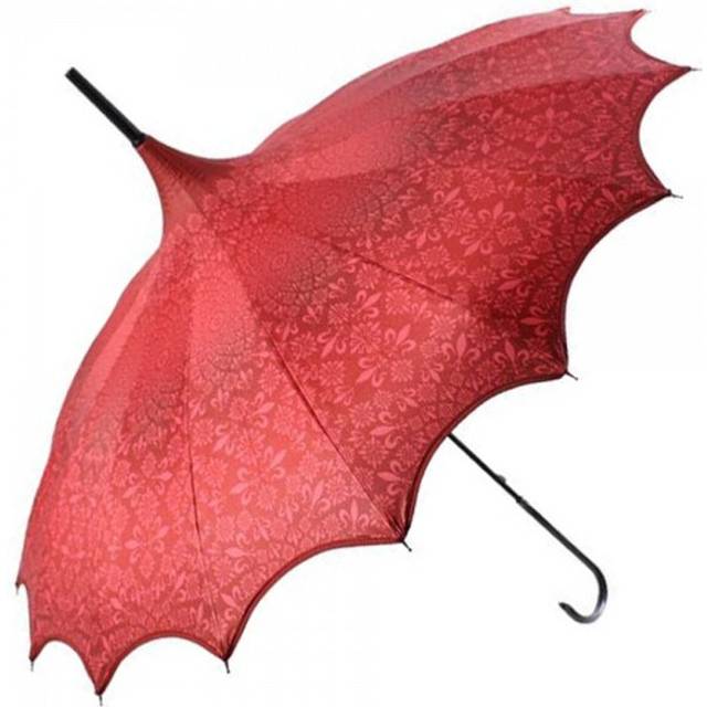 Boutique Patterned UVP Pagoda Umbrella with Scalloped Edge - Red