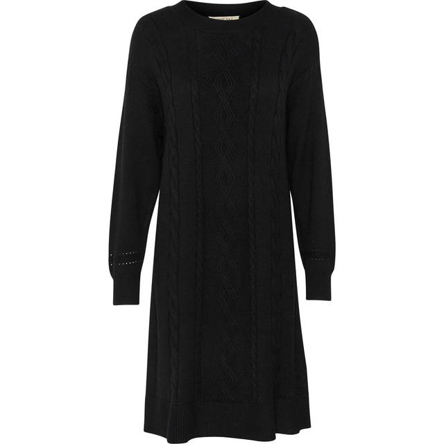 Cream, Knitted Dresses, female, Black, XS, Black Knit Dress with Puff Sleeves