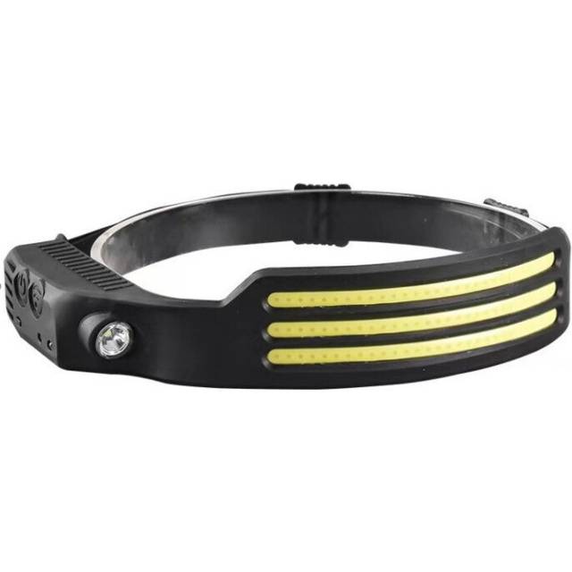 Chronus Sensor Headlamp COB LED Head Lamp Flashlight USB Rechargeable Head Torch 5 Lighting Modes Head Light (COB 3 white)(Black)