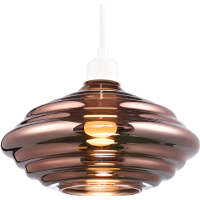 Modern ribbed honeycomb glass pendant light shade in copper plated 26cm diame...