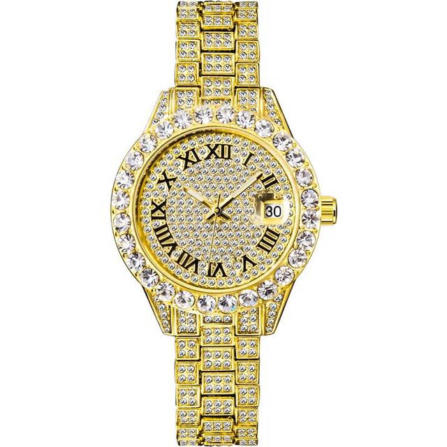 (3035-Gold) MISSFOX Pink Women Watch Luxury Small Face Elegant Quartz Watches For Ladies Icy Look Party Jewelry Mini Babe So Cute Arm Clock Watches