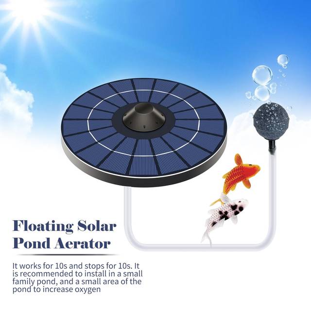 Solar Pond Aerator Oxygen Pump With Air Hose and Bubble Stone Floating Water Pond Aerator Fish Tank black