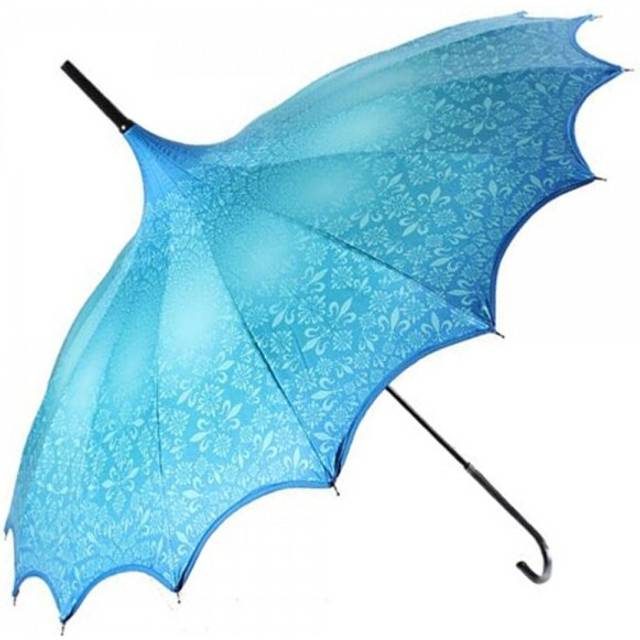 Boutique Patterned UVP Pagoda Umbrella with Scalloped Edge - Teal