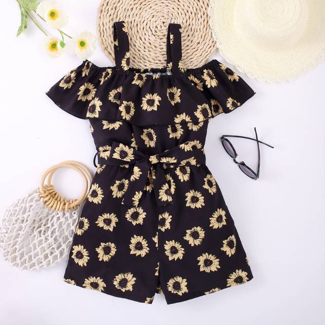 SHEIN Tween Girl Floral Print Open Shoulder Jumpsuit Sweet Vacation Style Floral Pattern Open Shoulder Design Soft & Breathable
