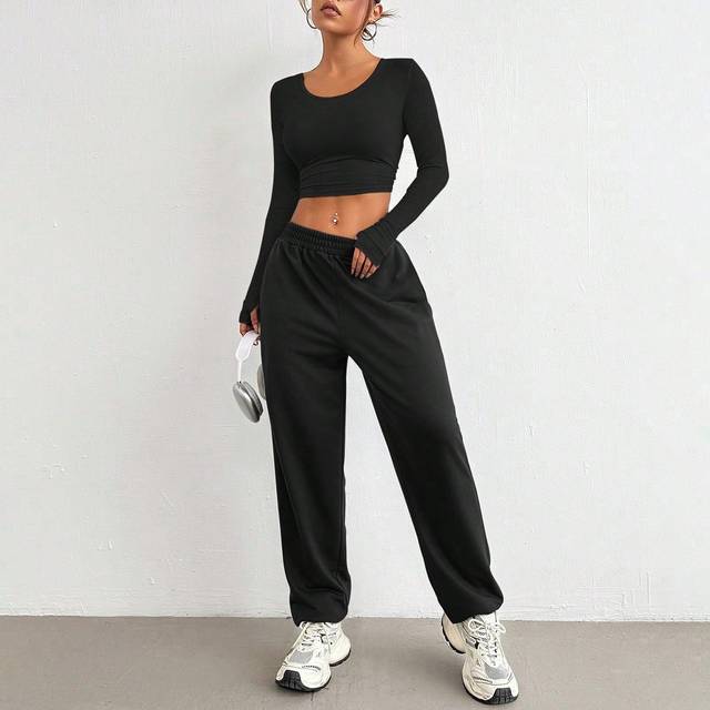 SHEIN Women&#39;s Casual Sports 2pcs Tracksuits Women Set, Outdoor Training & Training & Yoga Activewear, Autumn Workout Women Set