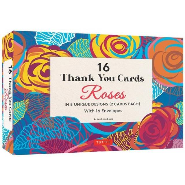 16 Thank You Cards, Roses : 4 1/2 x 3 inch blank cards in 8 Lovely Designs (2 each) with 16 Envelopes