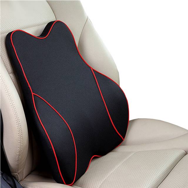 (black red lumbar) Car Lumbar Pillow Memory Foam Lumbar Support Cushion Car Low Back Pain