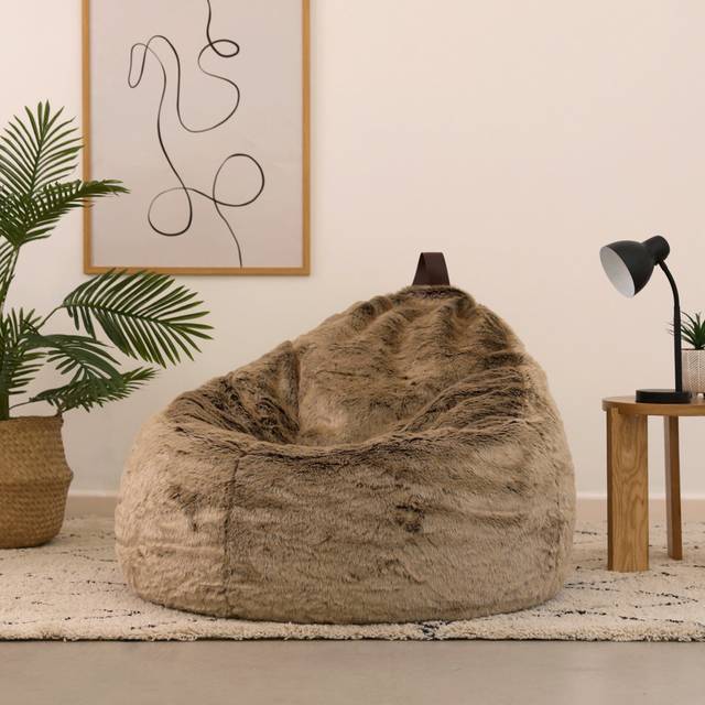 Casswell Cocoon Faux Fur Fluffy Bean Bag Chair - Mink (Large; Medium)