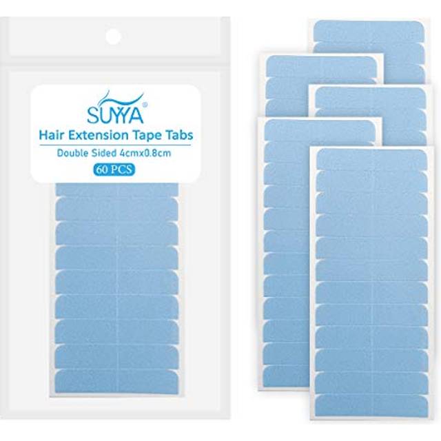 SUYYA 60 Pieces Hair Extension Tape Tabs Double Sided Extension Tapes for Replacement 4cm x0.8cm (Blue)