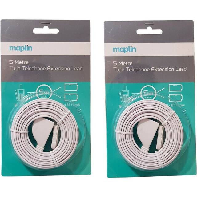 2 x maplin 5 meter telephone extension cable bt plug to 2 bt socket.