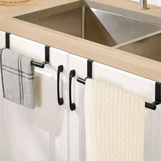 SHEIN 1pc Stainless Steel Towel Rod, Bathroom Door Hanging Towel Rack, Bathroom Accessories, Punch-Free Cabinet Door Hanging Rag Hanger, Cabinet Door Back T