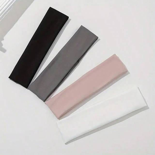 SHEIN 4pcs Women Simple Solid Color Comfortable Sports Headband Elastic Sweat-Absorbent Breathable Yoga Running Hairband,Gym Turban Headband Sweatband