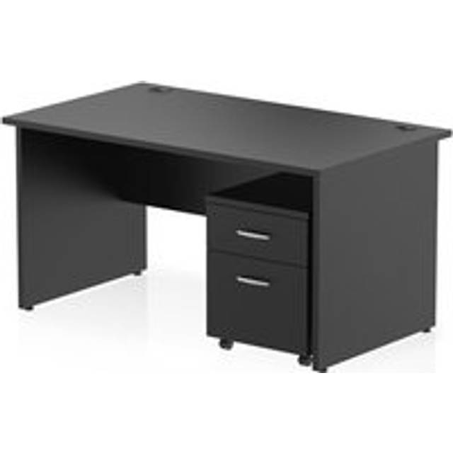 Impulse 1400x800 Desk Black Top Panel End 2 Drawer Mobile Pedestal