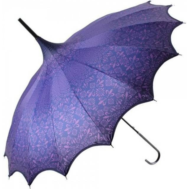 Boutique Patterned UVP Pagoda Umbrella with Scalloped Edge - Purple