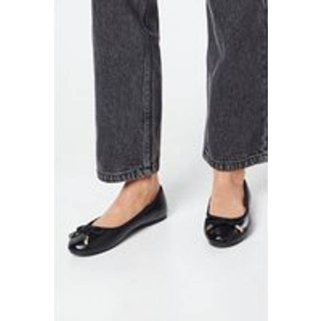 Dorothy Perkins Womens Flats Black Faux Leather Bow Detail Wide Fit Ballet