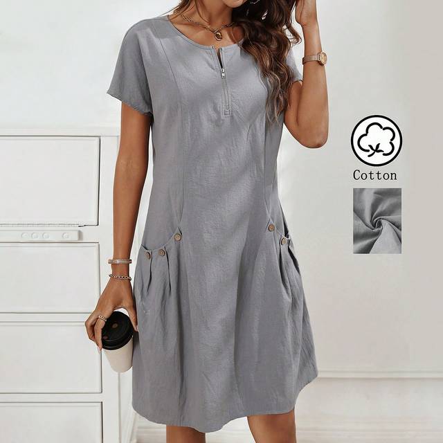 SHEIN Women&#39;s Casual Zip Collar Grey Dress, Summer