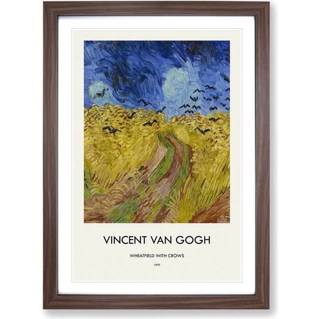 Wheatfield with Crows by Vincent Van Gogh - Picture Frame Art Prints - Walnut Framed (36cm H x 27cm W x 2cm D)