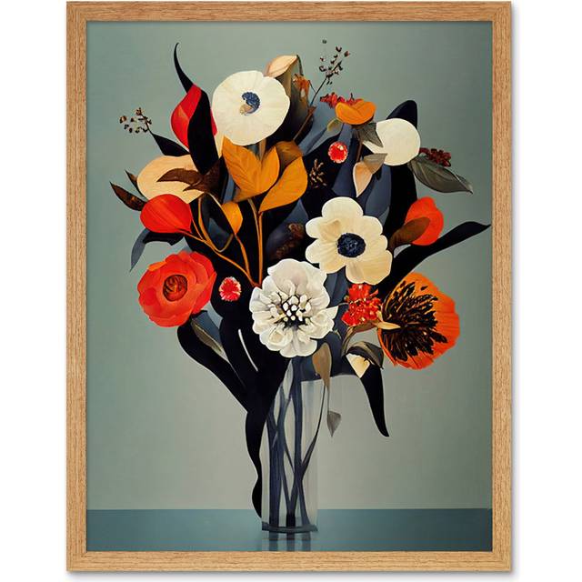 Winter Flower Floral Bouquet Modern - Rectangle Print - Light Brown Framed Paper (25.9cm H x 20.6cm W x 1.5cm D)