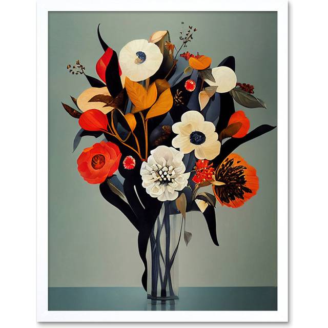 Winter Flower Floral Bouquet Modern - Rectangle Print - White Framed Paper (25.9cm H x 20.6cm W x 1.5cm D)