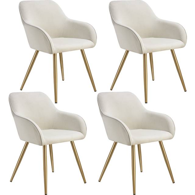 Dining Chair Marilyn - corduroy look, upholstered, armchair, continuous backrest - cream/gold, Set of 4