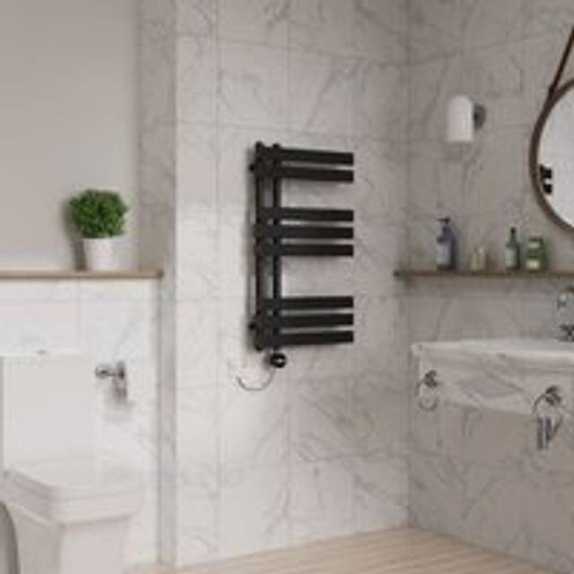 Touch Screen Electric D Tube Towel Rail 800x450mm Black