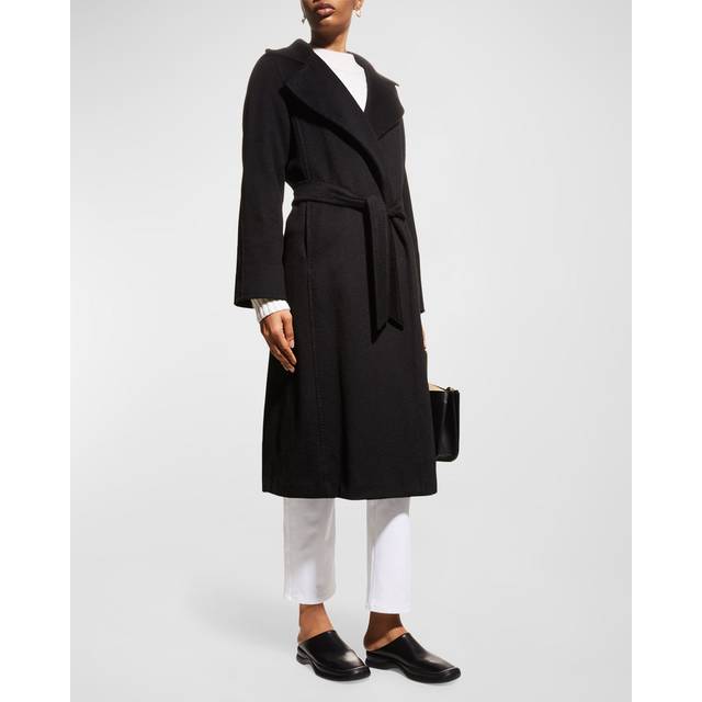 Manuela Belted Camel Hair Coat, Black - BLACK - 2
