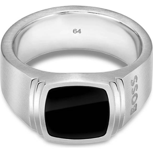 Silver-tone ring with black inset