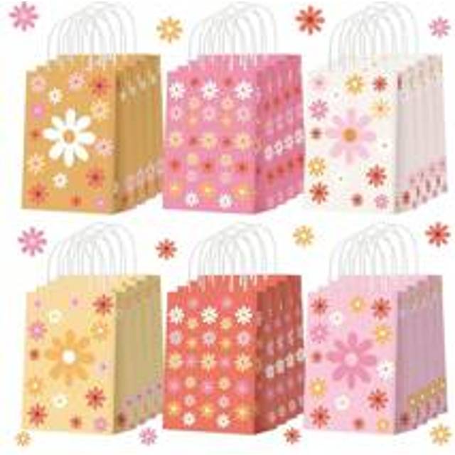 24 stycken presentpåsar med prästkrageblommor i bulk, boho-präriekrage, festfavörspåsar, prästkrage, godispåsar med handtag, för bröllop, retro-födels - Orange (M,6 st)