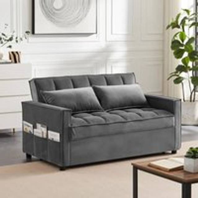 Luxury Life Madrid Velvet 2 Seater Pullout Sofa Bed - Grey, Grey