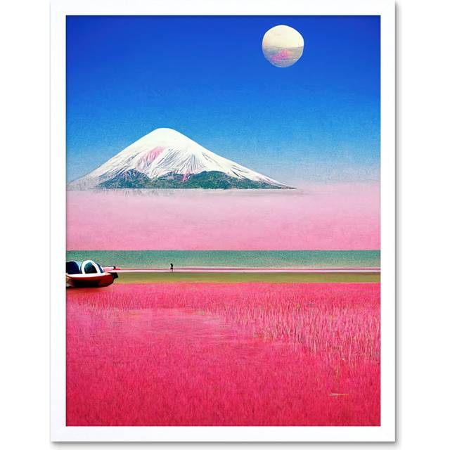 Surrealist Japanese Mount Fuji Landscape - Painting - White Framed Paper (25.9cm H x 20.6cm W)