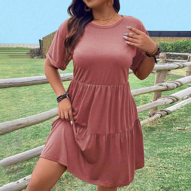 SHEIN Plus Size Women&#39;s Casual Dress With Ruffles Hem
