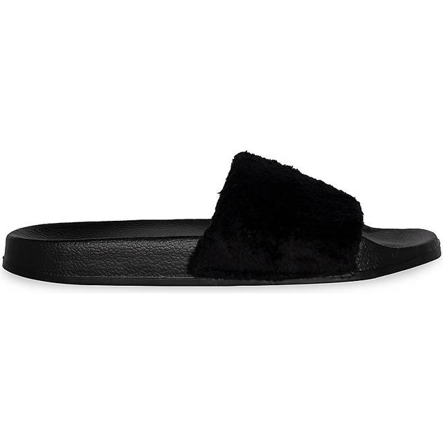 Luxe Faux Fur 676685048080 0.9 in. Sheepskin Slide Slippers - Black with Black Sole