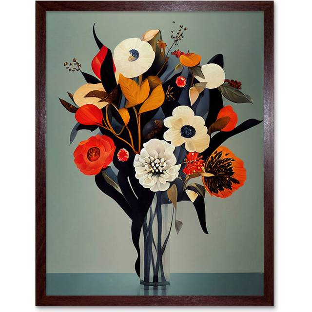 Winter Flower Floral Bouquet Modern - Rectangle Print - Brown Framed Paper (25.9cm H x 20.6cm W x 1.5cm D)