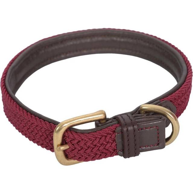 (XL, Brown/Maroon) Weatherbeeta Plaited Leather Dog Collar