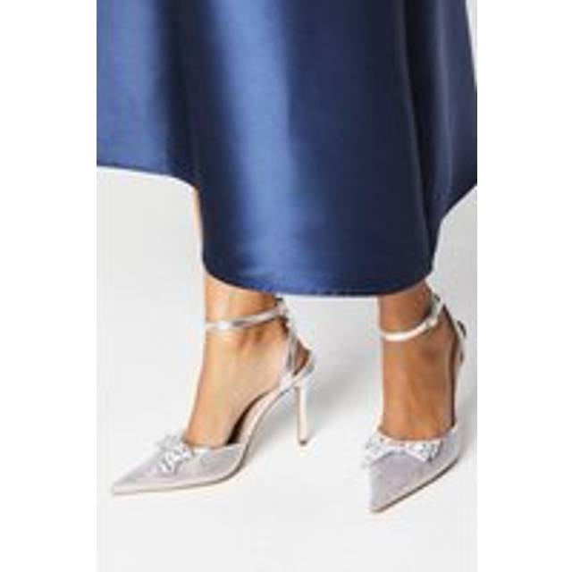 Bridal Tiarna Embellished Mesh Bow High Stiletto Heel Pointed Courts - Ivory - 7