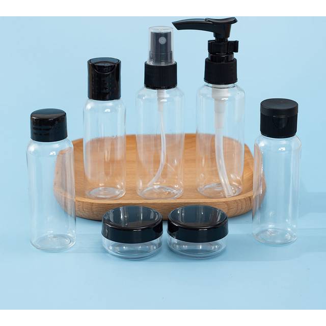 SHEIN 7Pcs Black Travel Bottle Set 60Ml+40Ml+10G Empty Containers For Skincare, Lotion, Cream, Makeup Subpackage Bottle Dispensing Bottles Spray Bottle, Liv