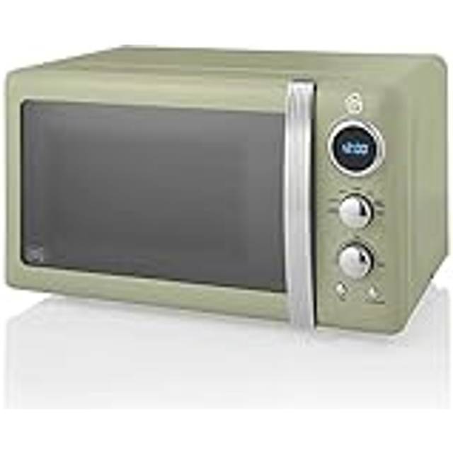 Swan Retro SM22030GNEU 20L digitalt mikrovågor, 5 effektnivåer, upptiningsfunktion, 60 minuter, spegel effektdörr, roterande bricka 27 cm, vintage design, grön, 800 W