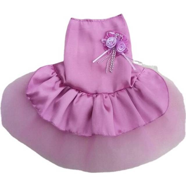 (Purple, L) 4 Colors Summer Puppy Pet Dog Tutu Lace Satin Skirt Cat Princess Party Wedding Dress