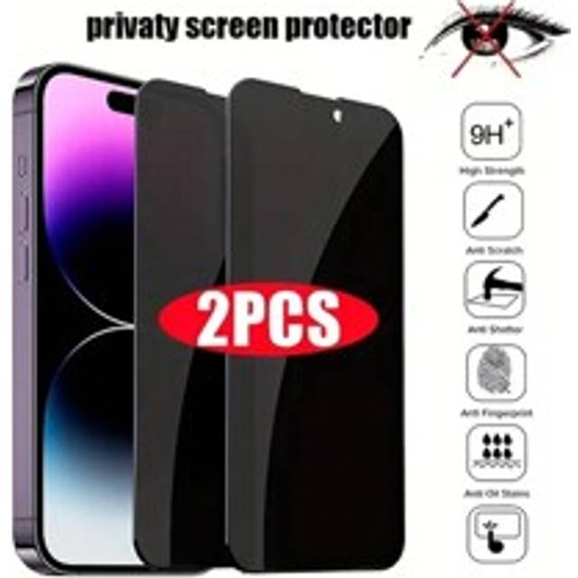 2PCS Privacy Screen Protector kompatibel med Iphone 16 15 14 11 12 13 PRO MAX Mini Anti-Spy härdat glas kompatibel med Iphone XS Max XR X 15 16 7 8 Pl - Genomskinlig (Multi-size)