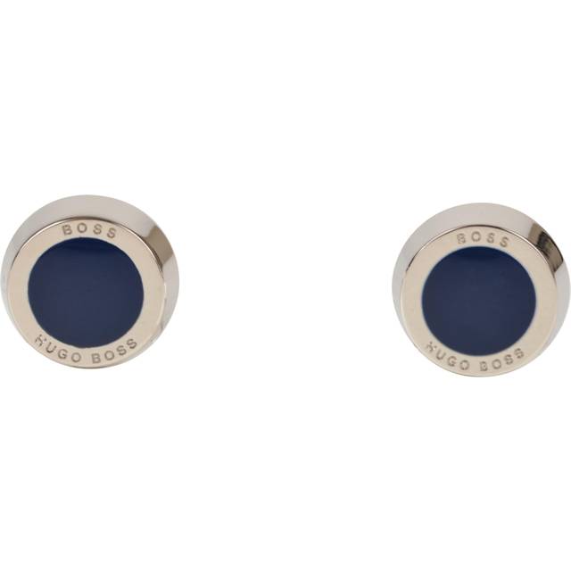 Round cufflinks with black-enamel insert - Dark Blue