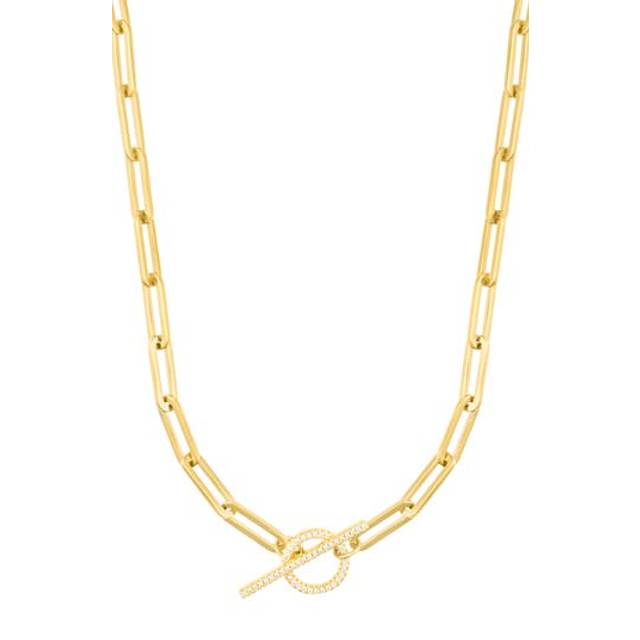 ADORNIA 14K Plated CZ Paperclip Toggle Necklace