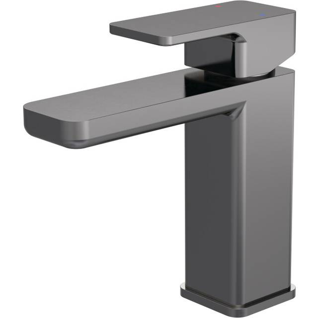 Square Mono Basin Mixer Tap & Push Button Waste - Brushed Pewter