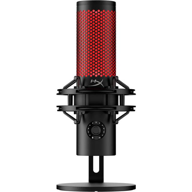 HyperX Quadcast 2 USB-spelmikrofon, streaming, podcast, fyra polära mönster, kontroller, LED, vibrationsdämpning, för PC, PS4, PS5, Mac, svart och röd