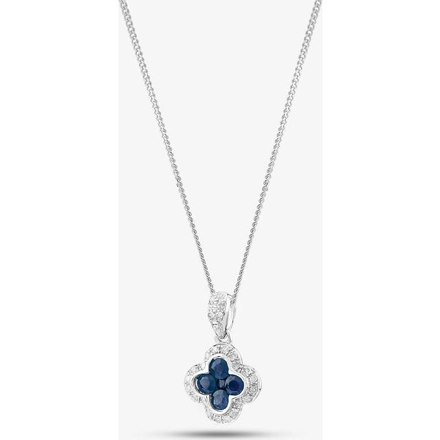 9ct White Gold Sapphire and Diamond Quatrefoil Cluster Necklace PP05330 SA 5.13.0034 - Silver