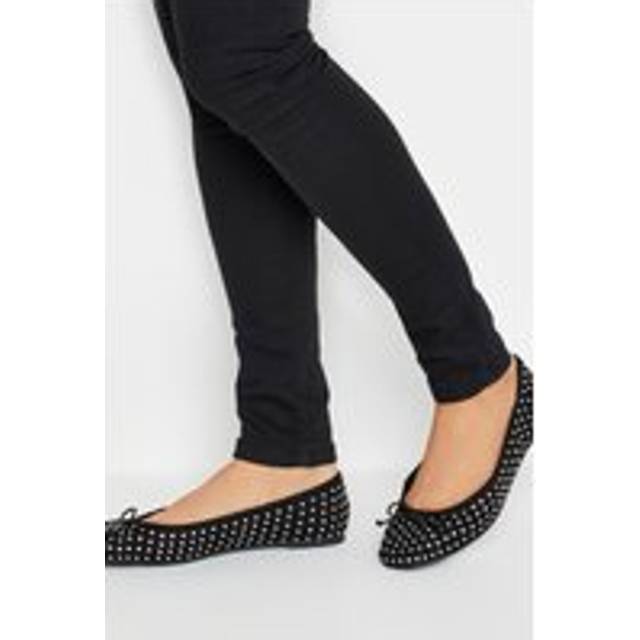 Lts Black Faux Suede Diamante Ballerina Pumps In Standard Fit Standard > 11 Lts | Tall Women's Ballerina Pumps - Standard 11