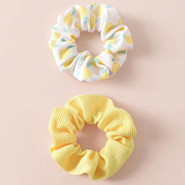 SHEIN 2pcs Fashionable Solid Color Hair Scrunchies With Pineapple Print Hair Ties Scrunchy Hair Ties