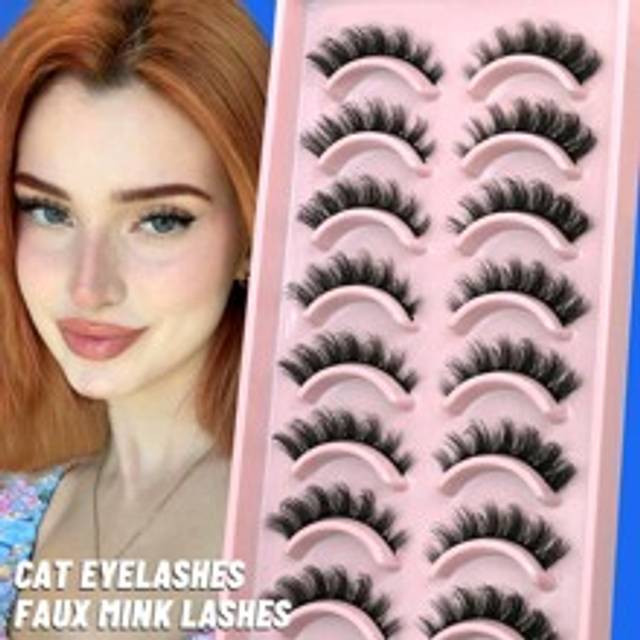 10 par Manga-fransar Faux Mink Ögonfransar Cat Eye Ögonfransar Korta Naturliga Hela lösögonfransar Rese Essentials Makeup Tools (PN31) - Svart