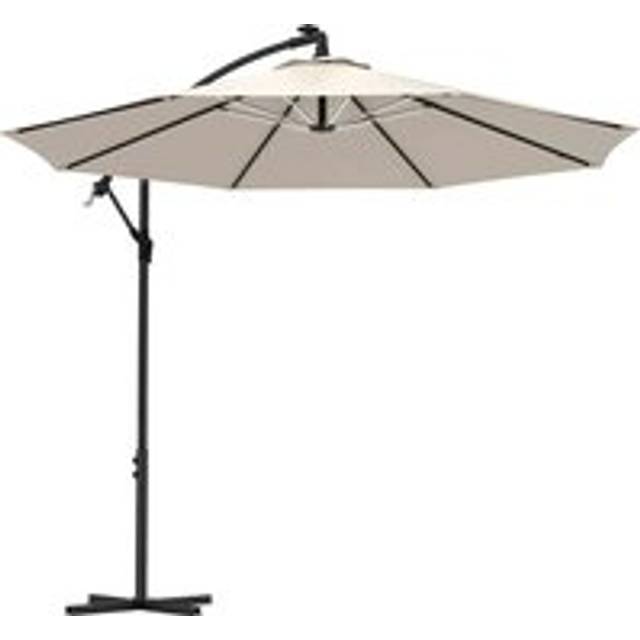 Outsunny 3(m) LED Patio Banana Umbrella Cantilever Parasol W/ Crank - Grey/Beige - Beige | TJ Hughes Grey