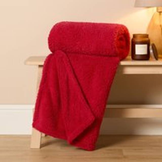 OHS Large Teddy Fleece Throw Blanket in Red | Size: 150cm x 200cm